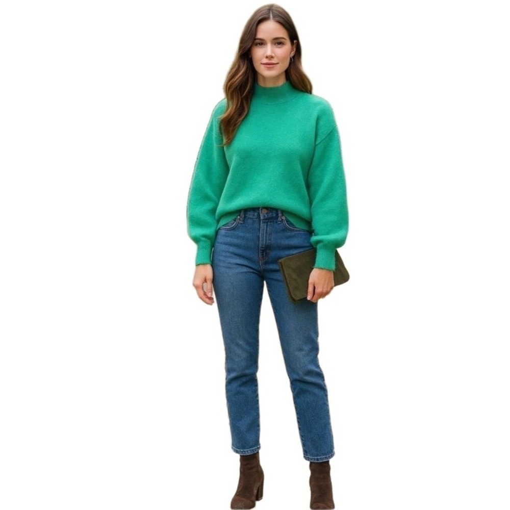 Rafaella Sweater Womans Large Vintage Teal‎ 100% Lambswool Dolman Sleeves Ribbed